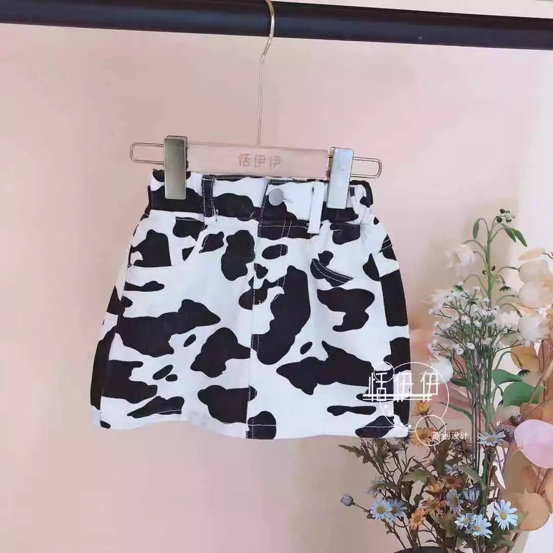 Cow Print Denim Skirt