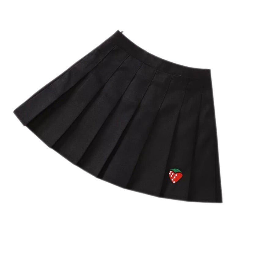 Strawberry Pleated Skirt (Black)